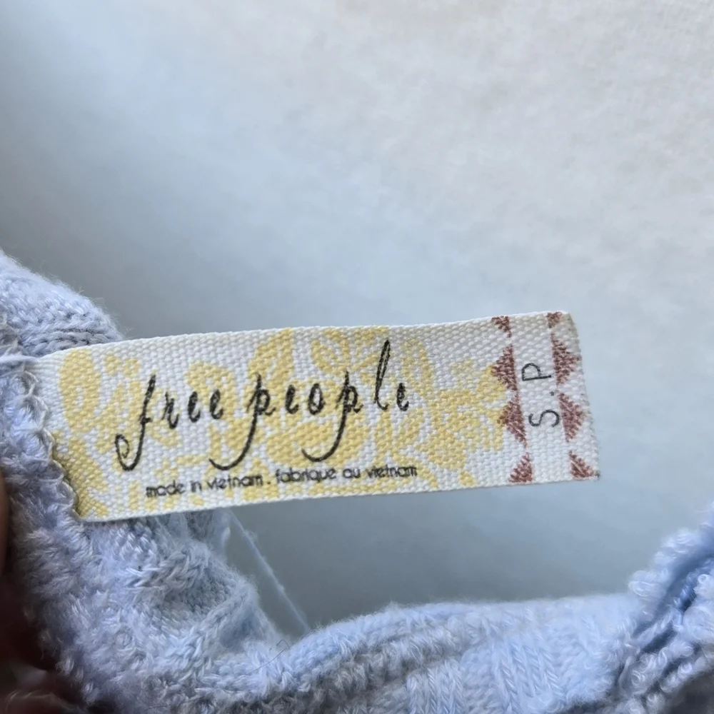 Free People Raw Hem Baby Blue Flowy Long Sleeve Thermal Top